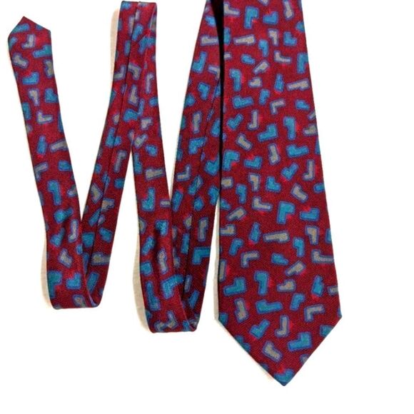 Men's Vintage 100% Silk Tie Made in Italy - Abstract Block Motif - Picture 2 of 14